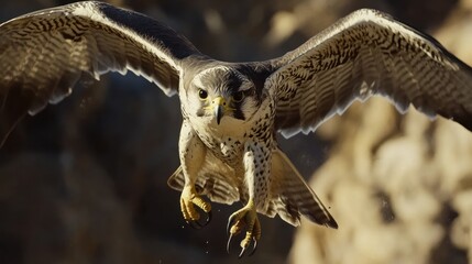 Obraz premium Peregrine Falcon in Flight with Focused Eyes and Sharp Talons