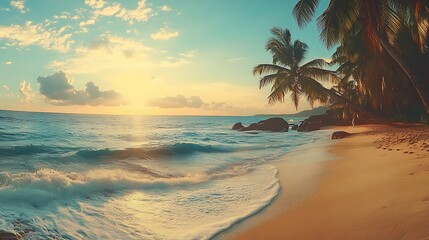 Beautiful tropical beach with palm trees