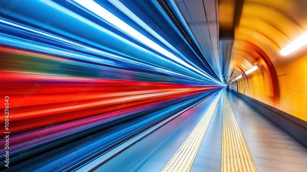 Poster dynamic abstract motion blur photography capturing vibrant light trails in a futuristic tunnel with 