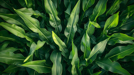 Fototapeta premium Green Corn Leaves Pattern Background Image