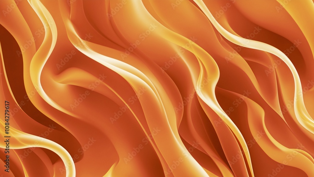 Poster warm orange flames dancing together, creating a textured background with flowing curves and vibrant 