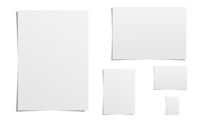 Blank A4, A3, A5, A6, A7 paper format. Mockup of sheets of paper. Vector