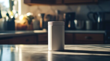 White Plastic Container on a Kitchen Countertop