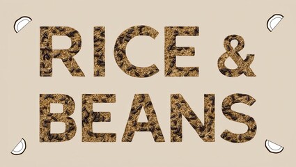 Naklejka premium Vibrant Rice and Beans Typography with Unique Texture Background Perfect for Kitchen Decor, Restaurant Menus, or Food-Themed Artwork Celebrating Cultural Cuisine