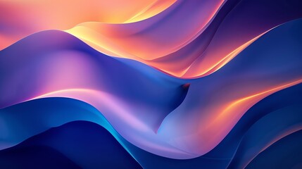 Fototapeta premium Wallpaper Abstract background with wavy shapes flowing in space and mixing blue, purple and orange colors