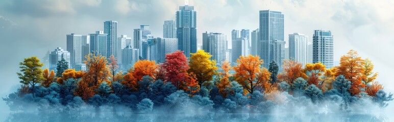 Obraz premium Cityscape with Autumn Trees
