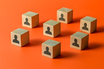 Obraz premium Team Connection Silhouettes of People on Wooden Blocks