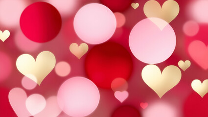A Valentine's Day background featuring a bokeh effect with soft pink, red, and gold 