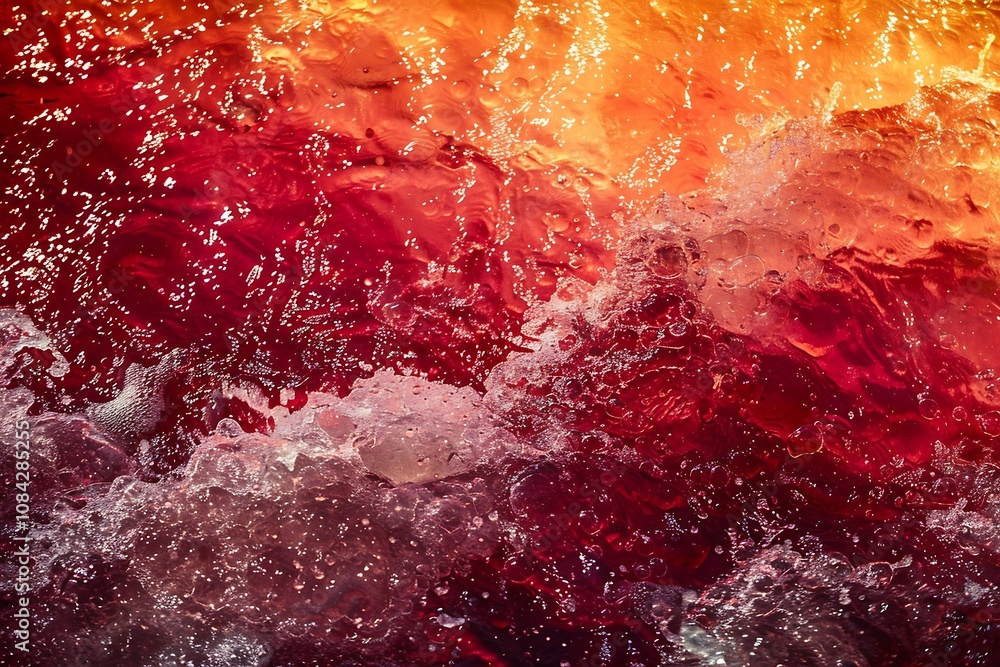 Poster abstract background of colored water with splashes and bubbles, macro