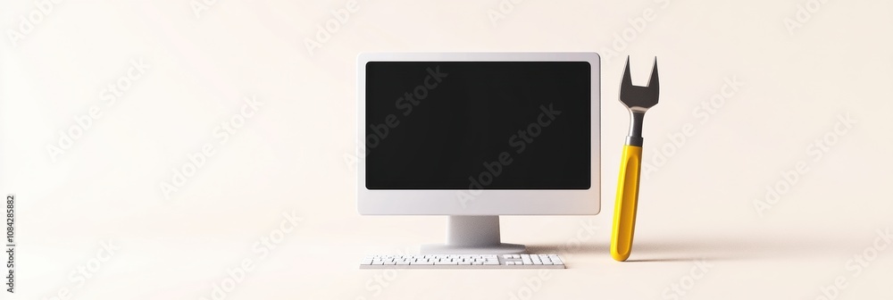 Aufkleber A computer monitor sits next to a screwdriver, representing the importance of tools in tech repair and maintenance work. Generative AI