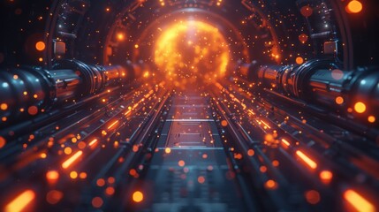 Futuristic Tunnel with Glowing Orange Lights