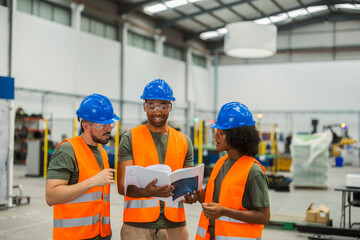 Engineers reading instructions in modern factory