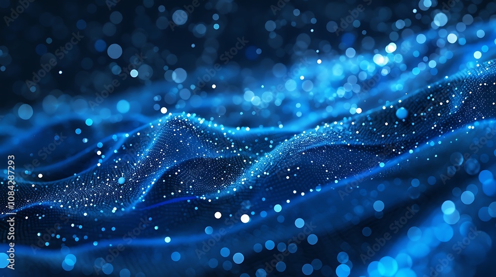 Poster abstract blue background with glowing particles. 3d rendering, 3d illustration.