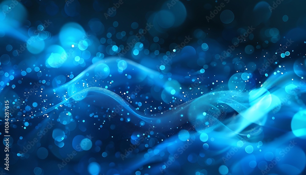 Poster abstract blue background with glowing particles. 3d rendering, 3d illustration.