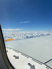 Scenic Airplane View of Clouds and Blue Sky