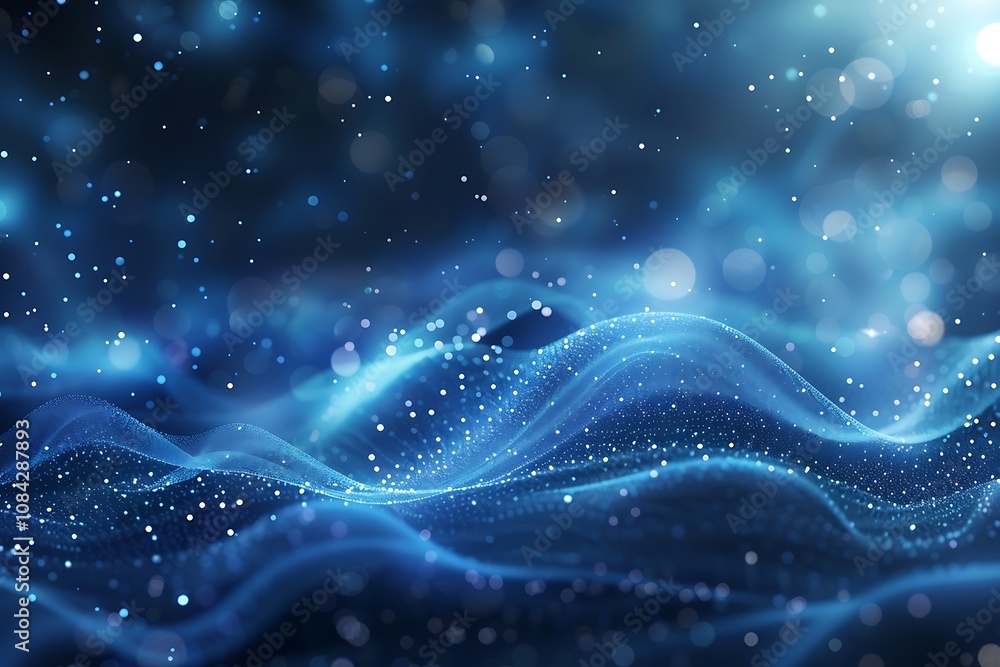 Poster abstract blue background with glowing particles. 3d rendering, 3d illustration.