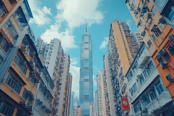 Fototapeta premium Towering Buildings and Air Conditioners in a Dense Asian Metropolis Alleyway