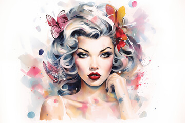 Colors pin up tattoo on white background. Glamour tattoo. Tattoo. Tattoo ideas. For tattoo artists. Tattoo parlor. Colors ink. Isolated tattoo.	
