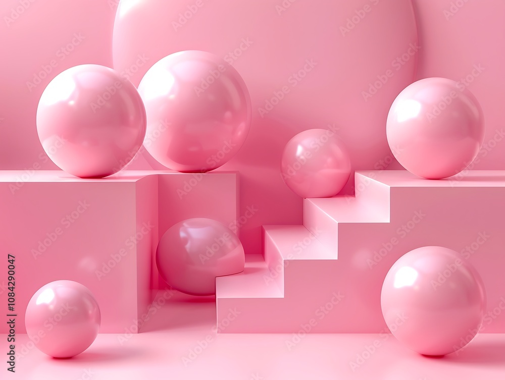 Poster abstract minimal scene with geometric forms. pink background. 3d render