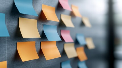 Fototapeta premium Colorful sticky notes on wall, ideas, organization, productivity, reminders, notes, efficient, creative