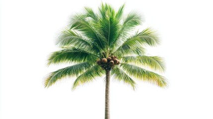 Obraz premium Tropical Oasis Serenity Closeup of Verdant Coconut Palm Tree on White, Serene Tropical Vibe, Botanical Illustration