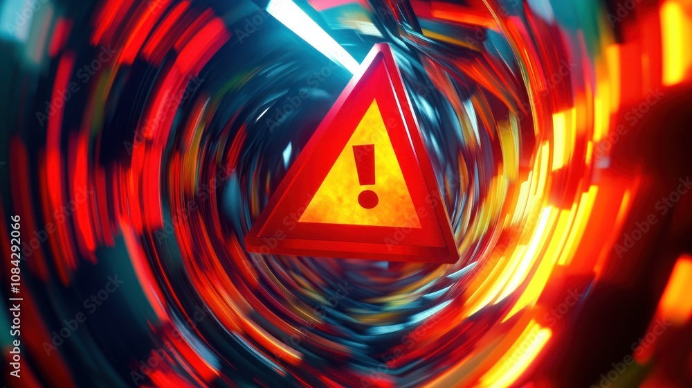 Poster a swirling vortex with a warning sign, emphasizing caution and alertness.