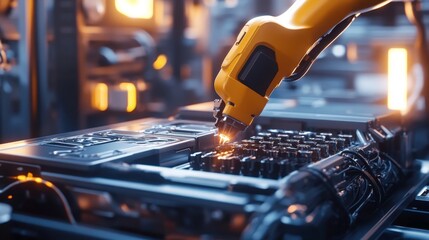 Manufacturing process industrial setting close-up shot high-tech environment dynamic view innovation in technology