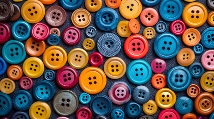 Fototapeta premium Vibrant Sewing Buttons Background in Assorted Bright Colors