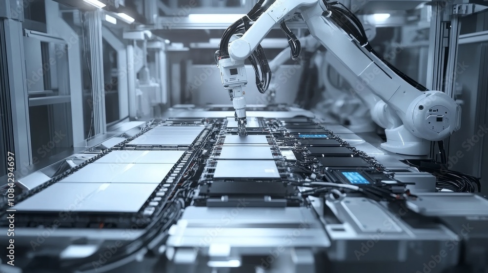 Poster robotic automation in manufacturing factory technology process industrial setting close-up precision