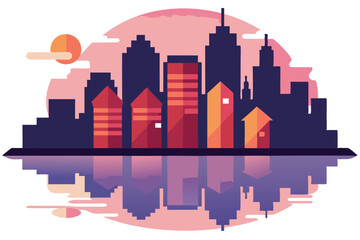 Fototapeta premium Stunning Modern Cityscape at Dusk Reflections and Glowing Windows on the River