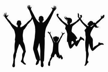 Jumping People Dancing Silhouette Vector Illustration, silhouettes of family person on white background
