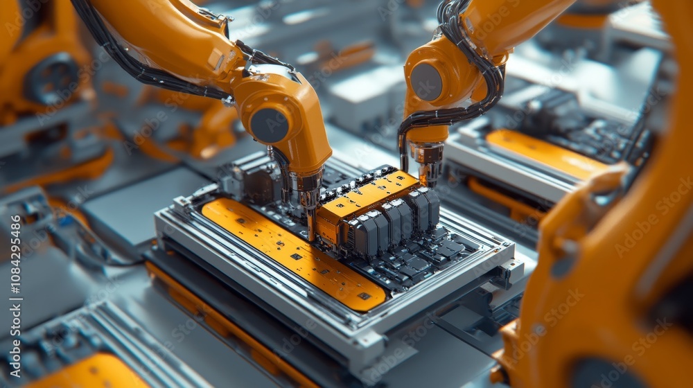 Aufkleber automated robotics assembly manufacturing plant technology industrial environment close-up view inno
