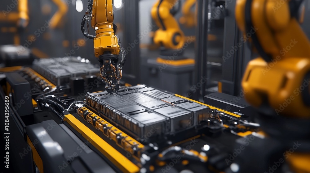 Poster automation process manufacturing facility industrial robotics high-tech environment close-up view ef