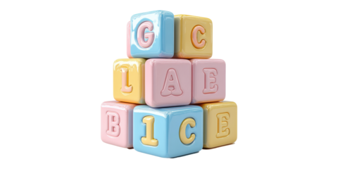 Colorful alphabet blocks isolated on transparent background.