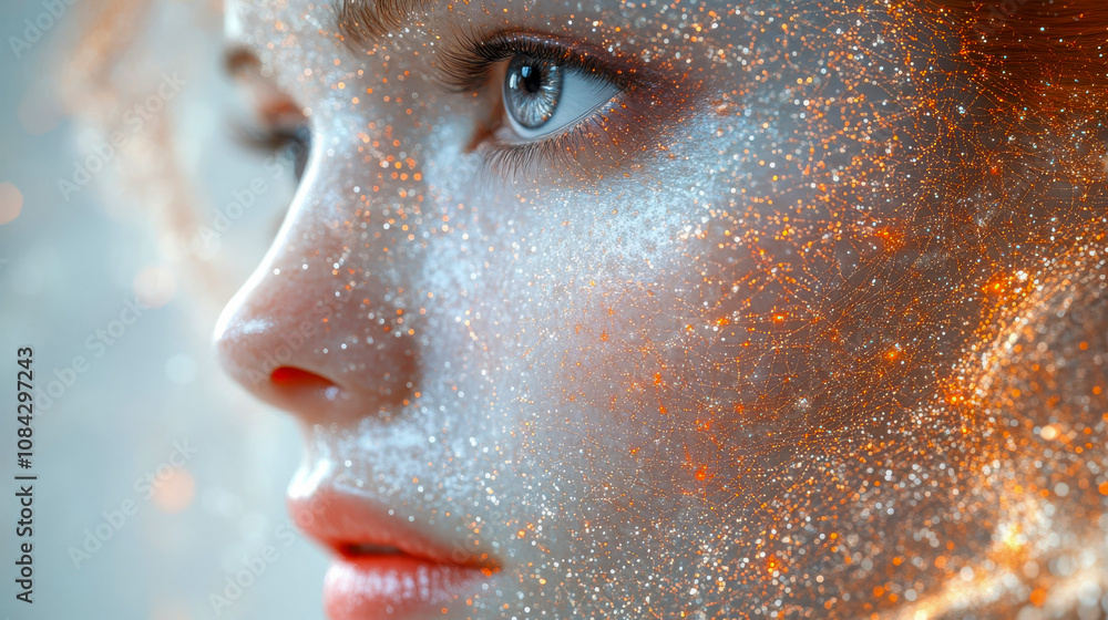 Aufkleber abstract side profile with glowing digital connections, representing futuristic neural networks