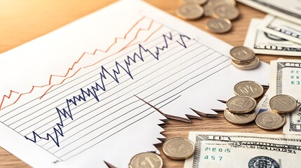 Financial Growth Chart Coins and US Dollars Business Success Concept