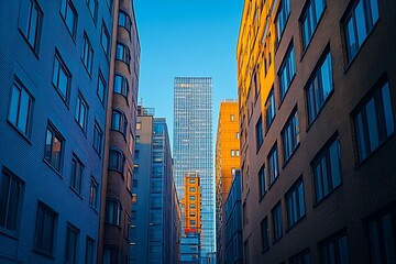 Fototapeta premium Upward View of Modern City Buildings with Glass Reflections