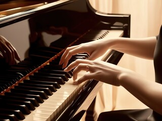 Fototapeta premium Music, art, classics, beautiful hands playing the piano