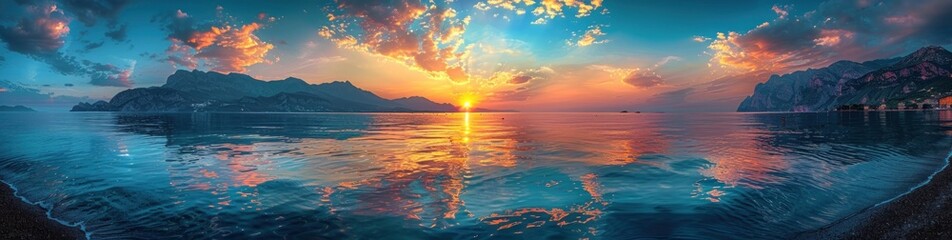 Obraz premium Sunset over the Lake with Mountains in the Background