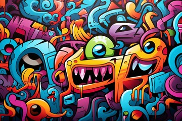 Obraz premium Abstract Graffiti Illustration Background, Graffiti Background, Graffiti Wallpaper, Graffiti Pattern, Street Art Graffiti, Graffiti Wall Background, Graffiti Digital Paper, AI Generative