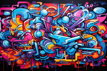 Obraz premium Abstract Graffiti Illustration Background, Graffiti Background, Graffiti Wallpaper, Graffiti Pattern, Street Art Graffiti, Graffiti Wall Background, Graffiti Digital Paper, AI Generative