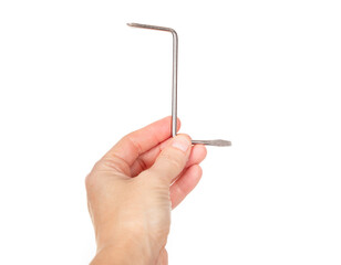 Offset screwdriver or z-type screwdriver held in hand. Angle driver with Philips and flathead...