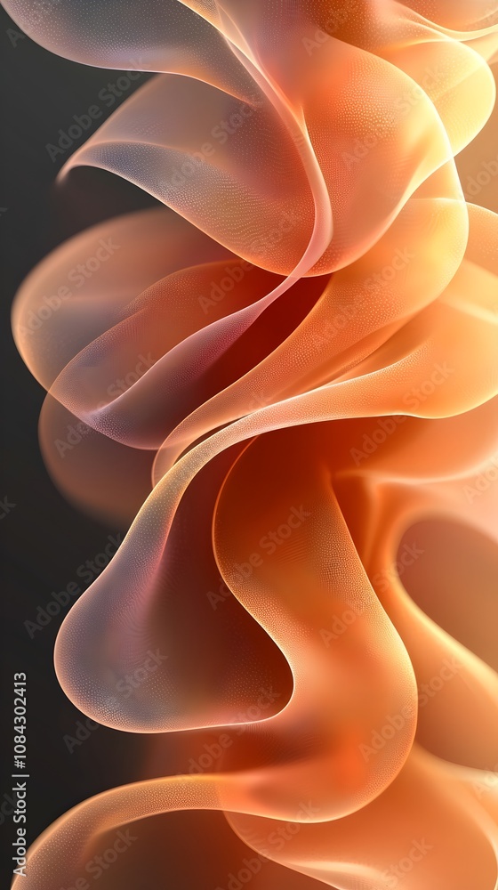 Poster abstract image featuring flowing, ethereal fabric in warm orange and soft peach tones, creating a se