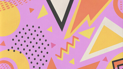 Bright, 80s-inspired Memphis design with bold, playful shapes, squiggles, and patterns in contrasting colors. Great for eye-catching social media templates