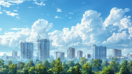 Fototapeta premium Cityscape with Fluffy Clouds