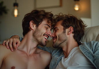 young gay couple affectionate together emotionally