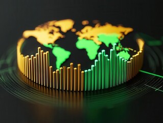 Obraz premium Risk evaluation, bar charts and geopolitical symbols, analytical environment, 3D illustration