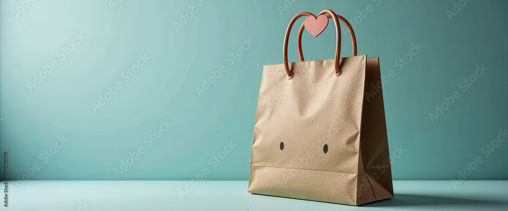 Poster a brown paper bag with a handle is sitting on a table. the bag is empty and has a brown color