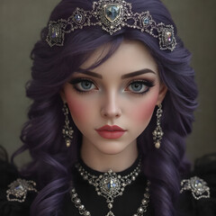 Fototapeta premium Una linda chica de pelo muy morado y labios gruesos