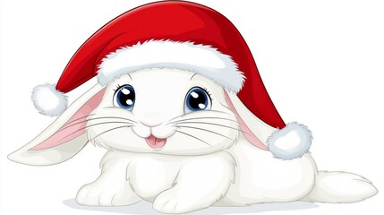 The Easter Bunny wearing a Santa hat on a white background 